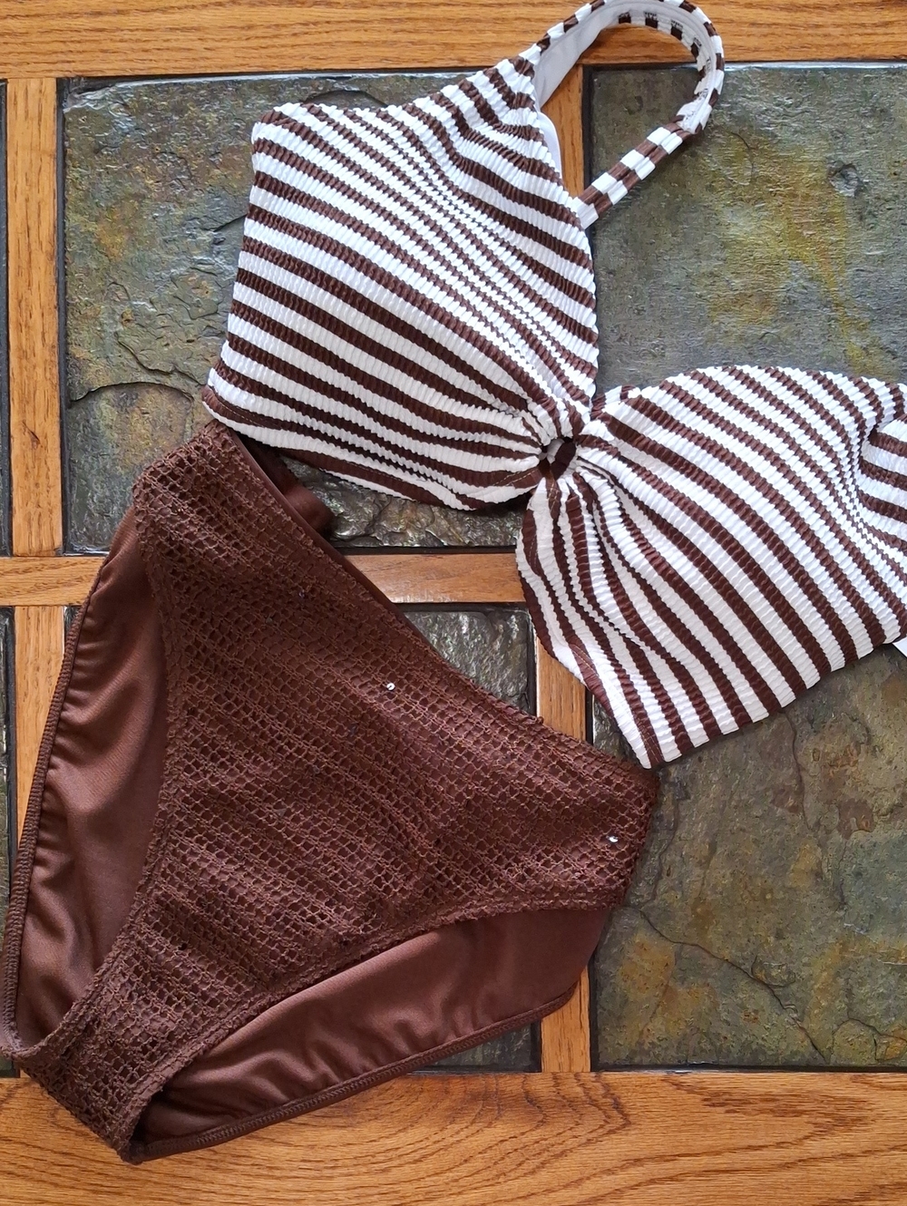 Women's Brown Striped Bikini